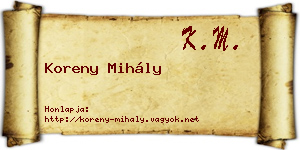 Koreny Mihály névjegykártya